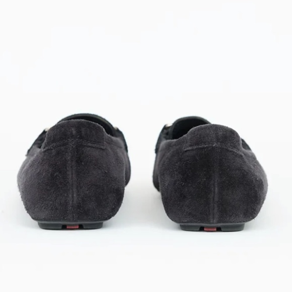 Prada Women's Black Velvet Loafers with Silver Detail Carolyn Bessette style - Picture 4 of 6